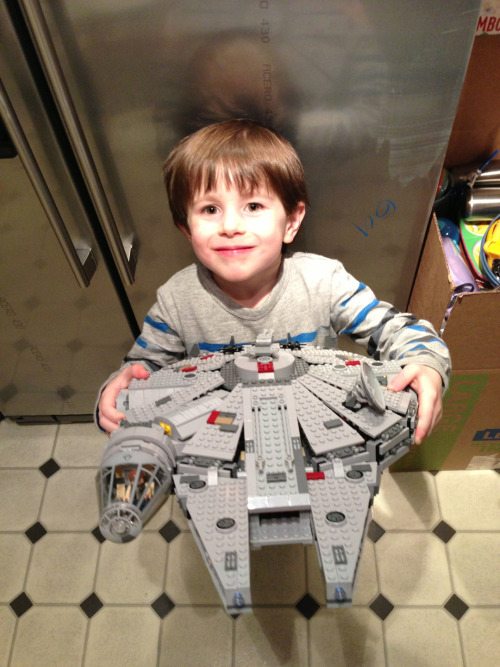 Decker is soooooooo happy his Lego Millennium Falcon is complete!